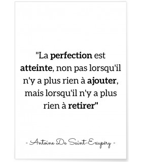 Affiche Antoine Saint-Exupéry : "La perfection est atteinte..."