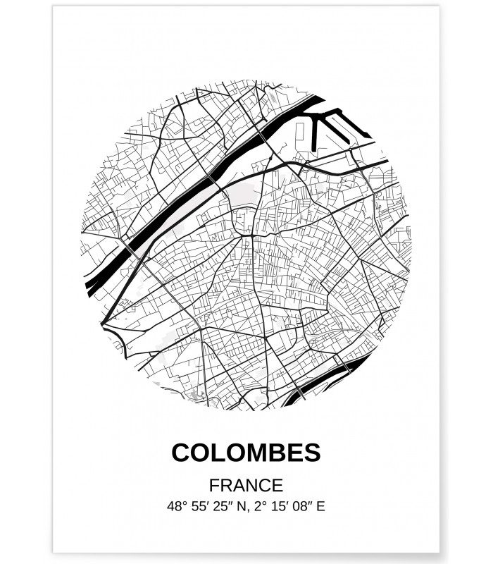 Carte Colombes, Affiche Ville à afficher dans le salon | L’Afficherie