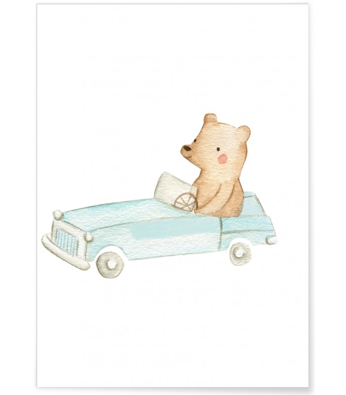 Affiche Enfant Ours Voiture