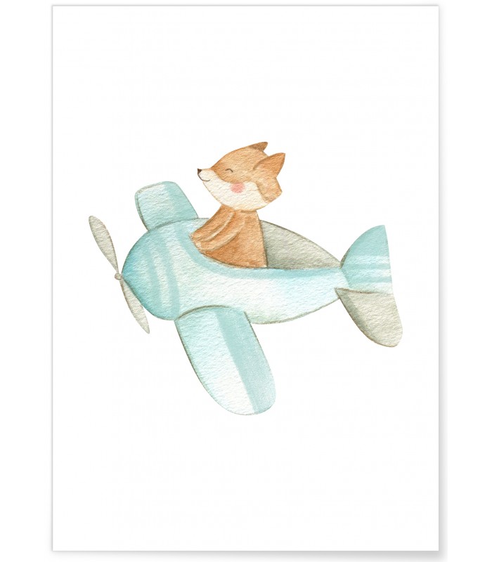 Affiche Enfant Renard Avion