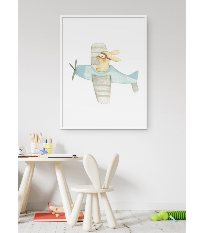 Affiche Enfant Lapine Avion