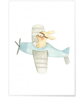 Affiche Enfant Lapine Avion