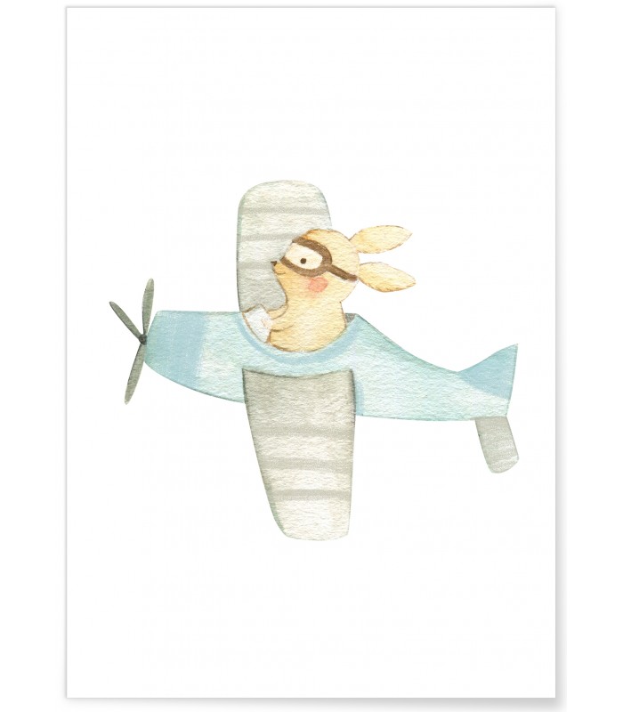 Affiche Enfant Lapine Avion