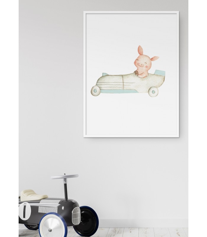 Affiche Enfant Cochon Voiture