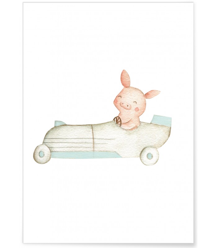 Affiche Enfant Cochon Voiture