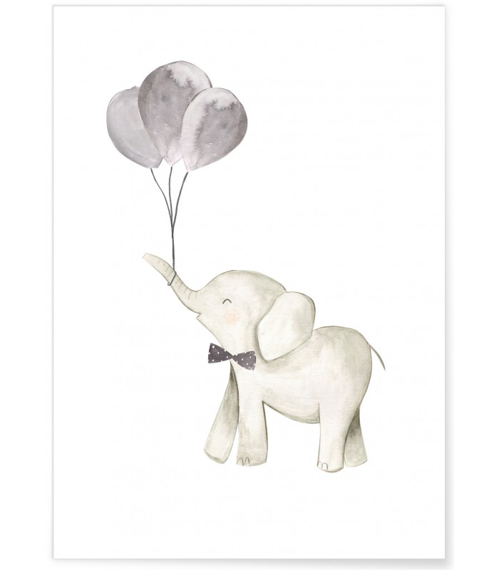 Affiche Enfant Éléphant Ballon