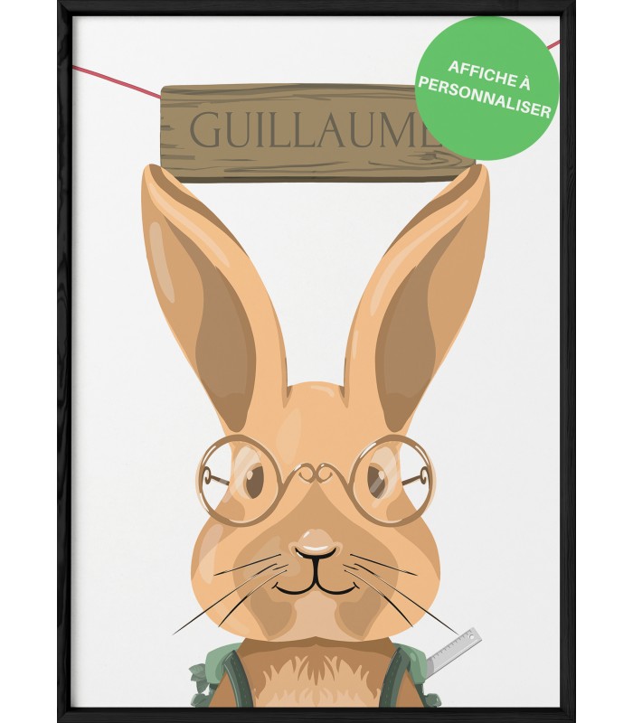 Affiche lapin écolier "prénom"