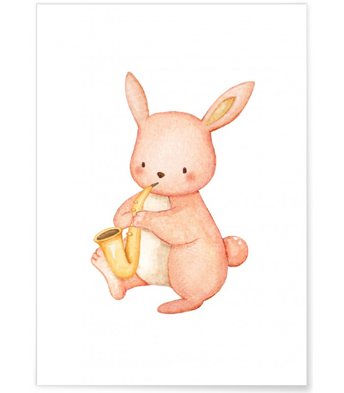 Affiche Enfant Lapin Saxophone