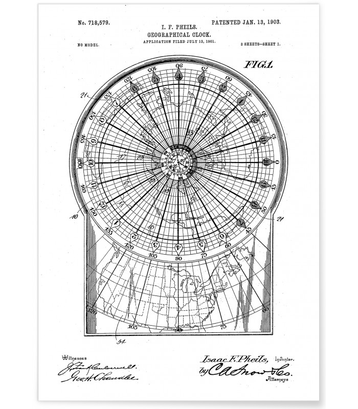 Affiche Brevet Horloge Géographique