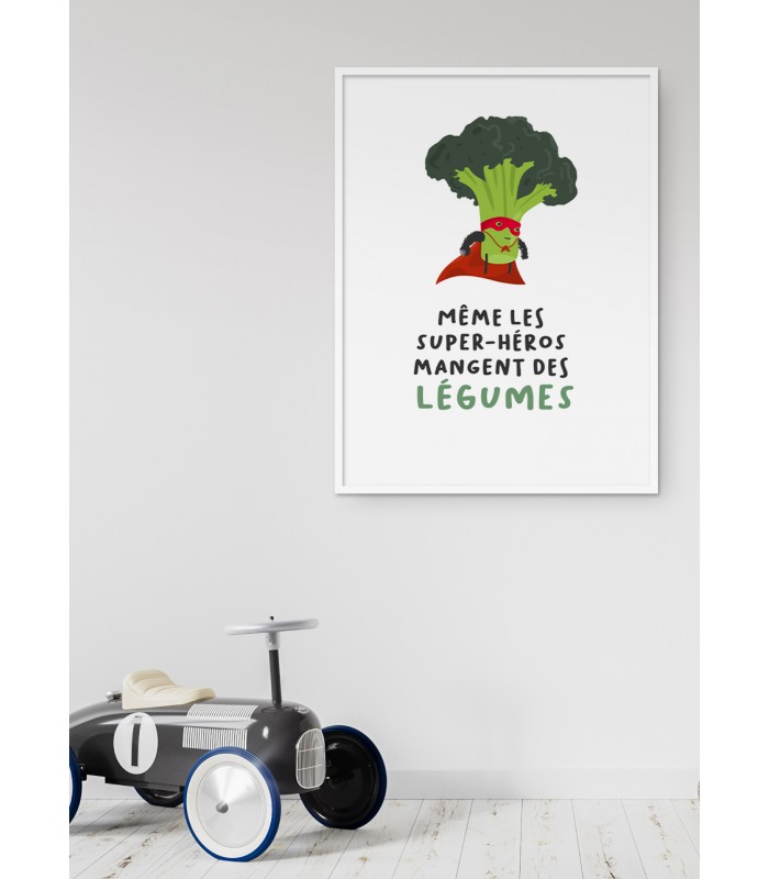 Affiche "Même les super-héros mangent des légumes"