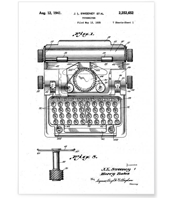 Affiche Brevet Machine à écrire