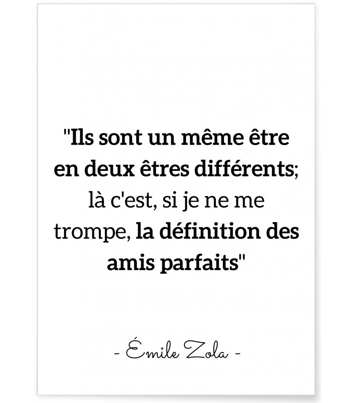 Affiche citation Emile Zola "Amis parfaits"