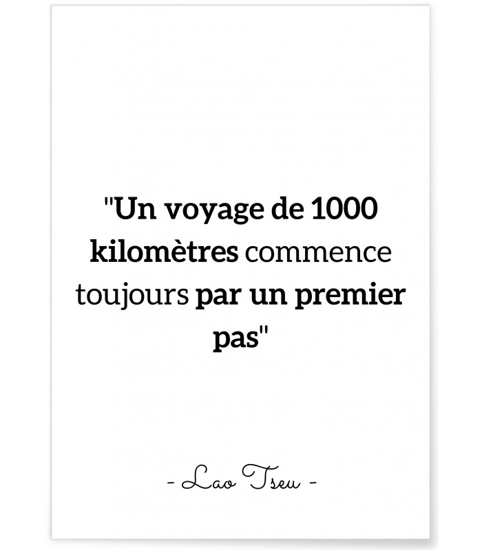 Affiche citation Lao Tseu "Un voyage commence toujours..."