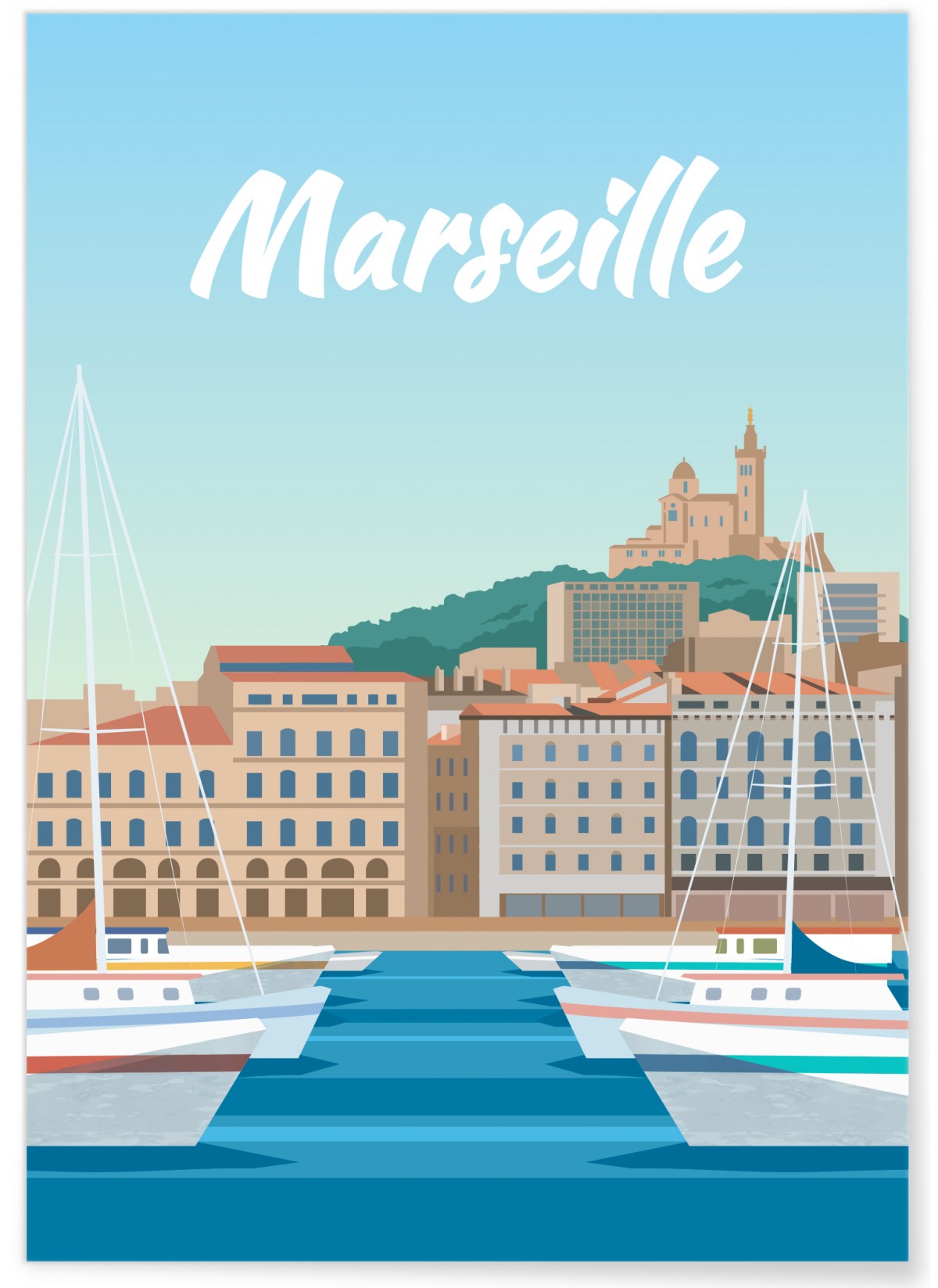 Affiche de ville Marseille & Cadre 30x40 cm fin et design - A3