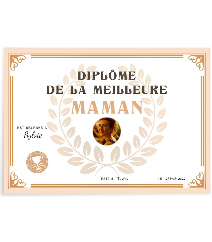 Affiche diplôme meilleure maman, idée cadeau originale