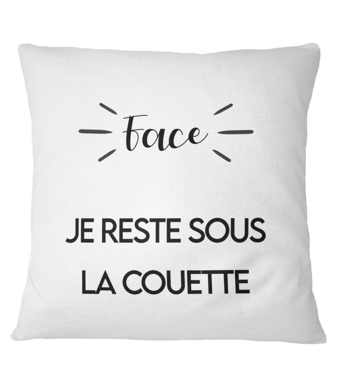 Coussin "Pile : je vais bosser demain / Face : je reste sous la couette"