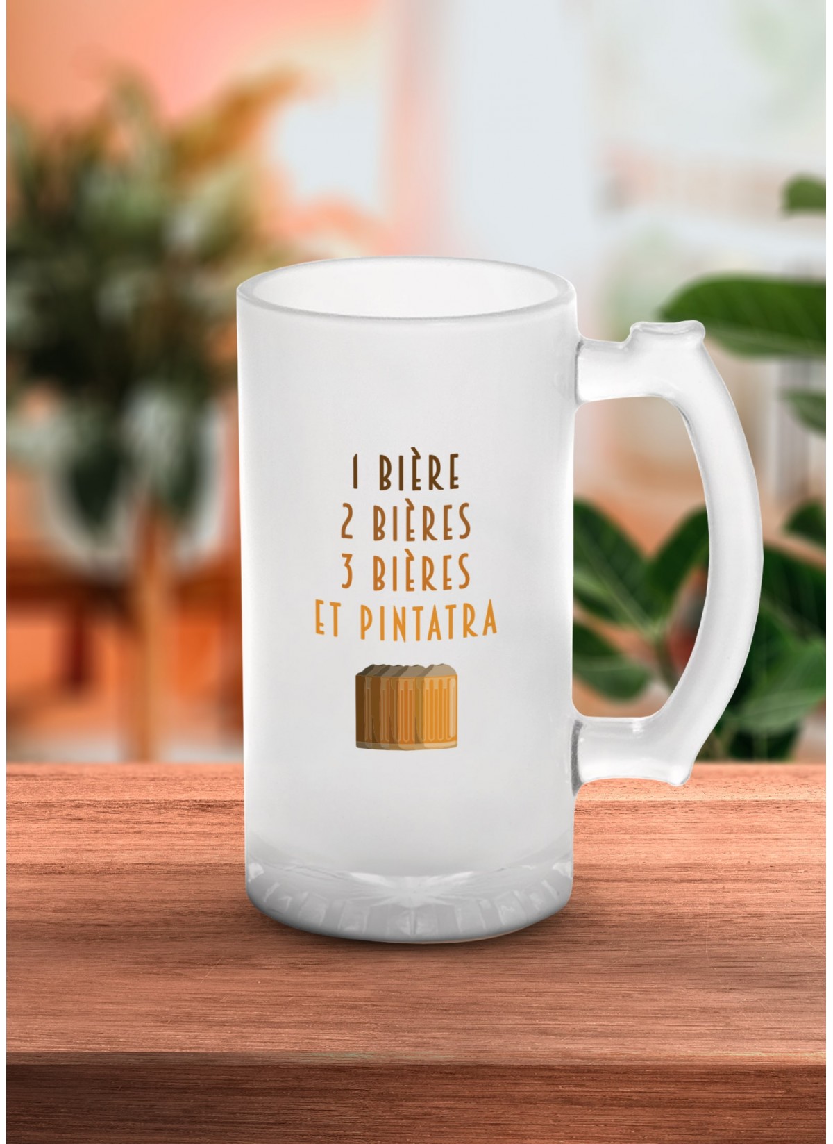 Chope de bière "Une bière, deux bières et Pintratra..."