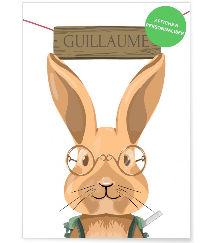 Affiche lapin écolier "prénom"