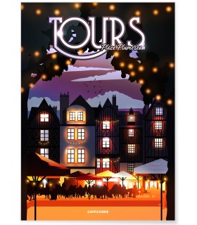 Affiche Tours : Place Plumereau nuit