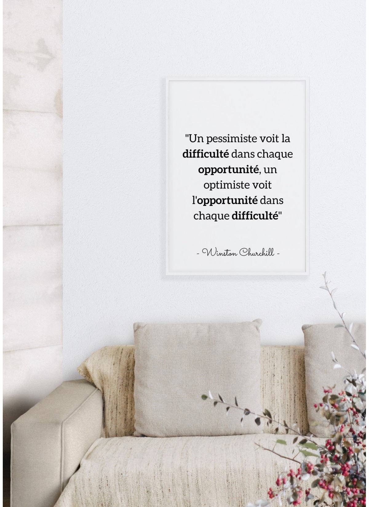 Affiche citation Winston Churchill "Un pessimiste voit la difficulté..."