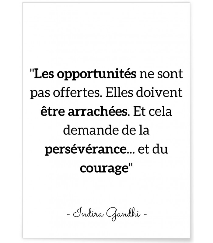 Affiche citation Indira Gandhi "Les opportunités..."