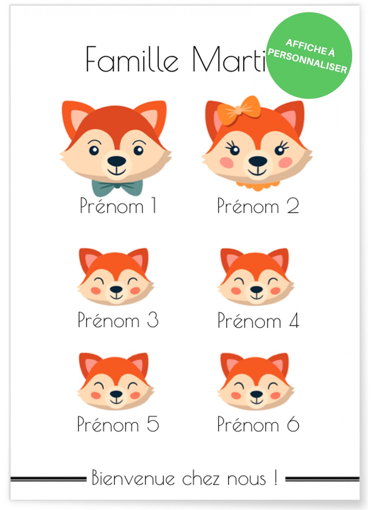 Affiche à personnaliser famille Renard, Idée cadeau |  L’Afficherie