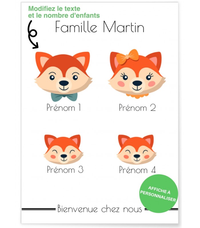 Affiche à personnaliser famille Renard, Idée cadeau |  L’Afficherie