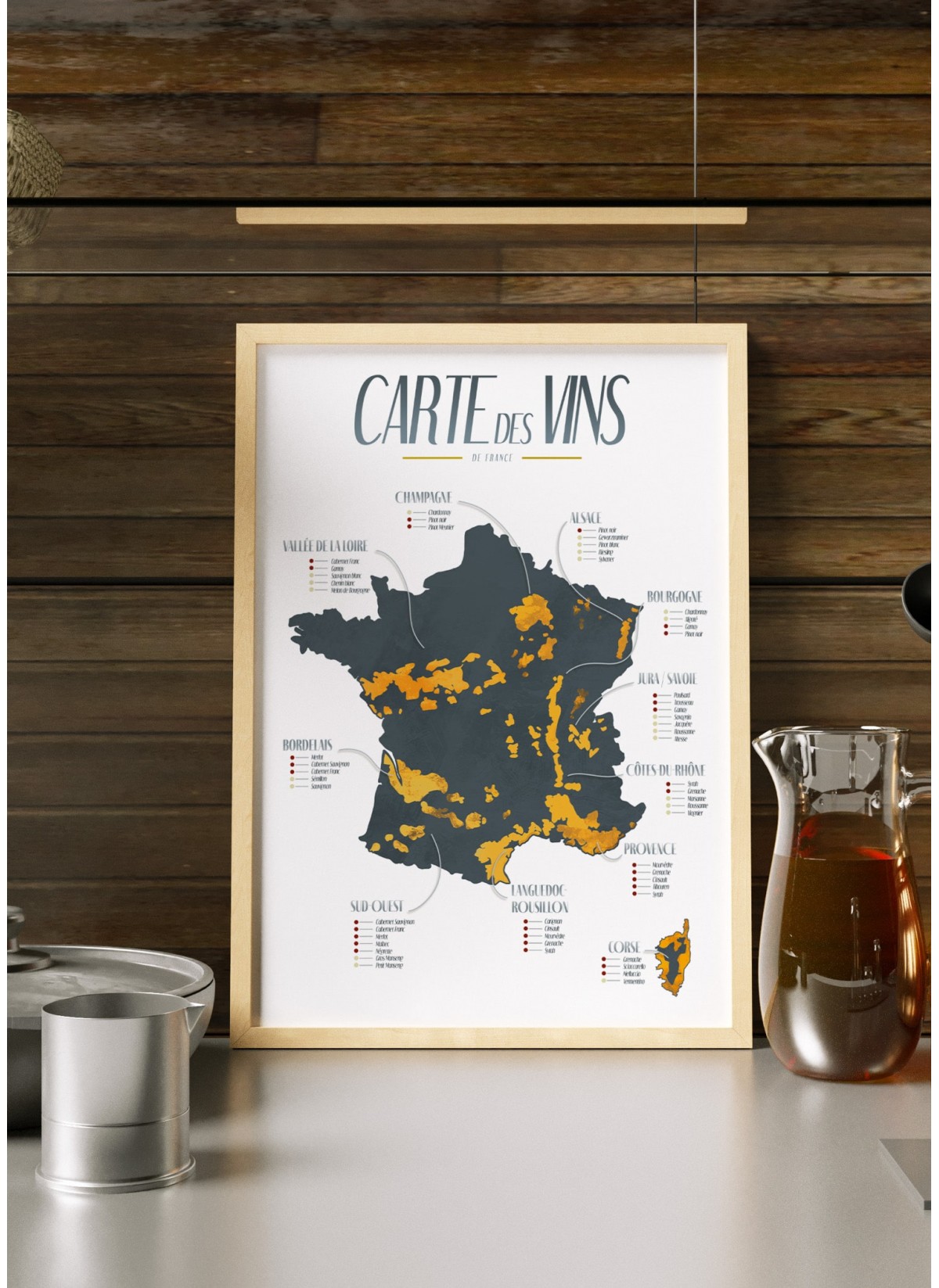 Affiche/Poster Plan de métro Carte des vins de France Fine Art 50 x 70 cm :  : Cuisine et Maison