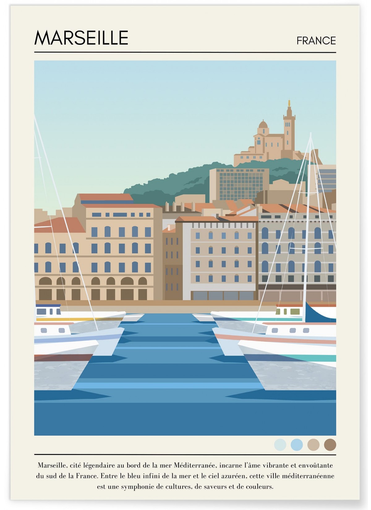 Affiche ville Marseille Vintage, décoration murale | L’Afficherie