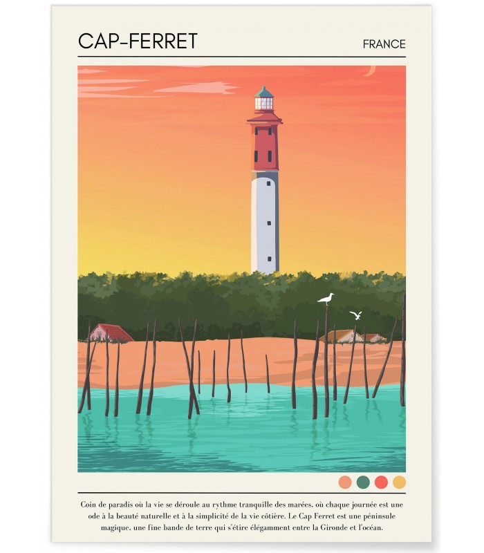 Affiche ville Cap-Ferret Vintage