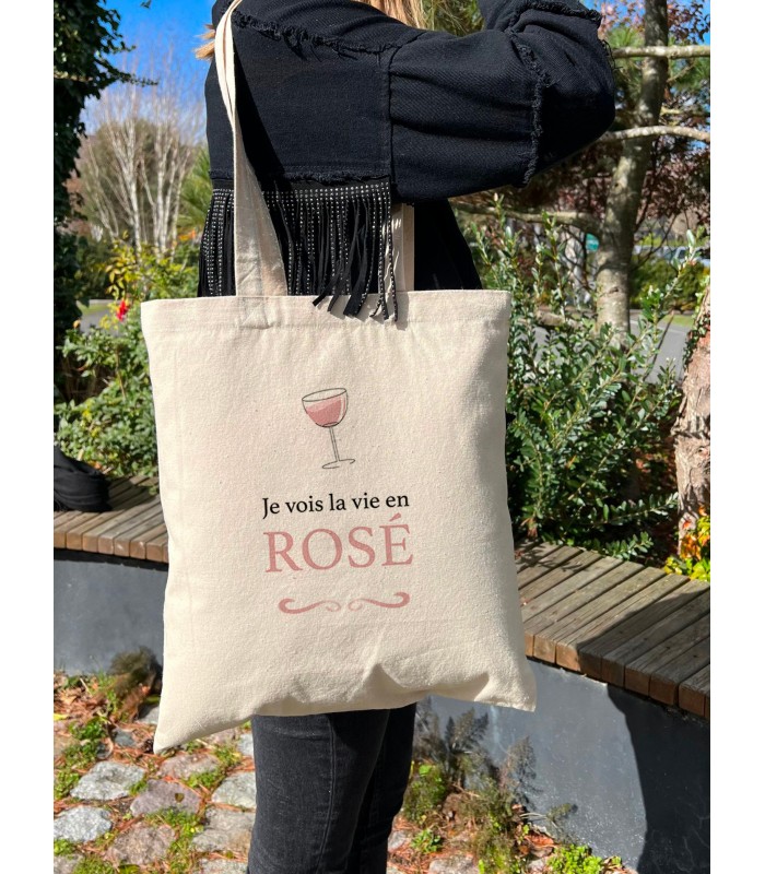 Tote Bag Je vois la vie en rosé