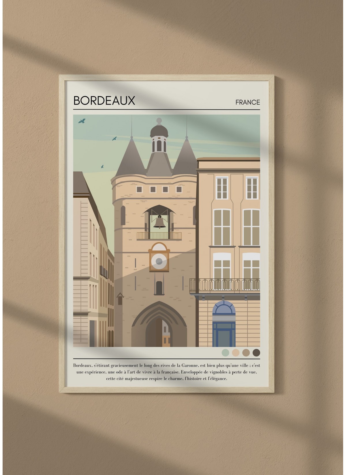 Affiche Bordeaux noir et blanc - Tableau ville vintage