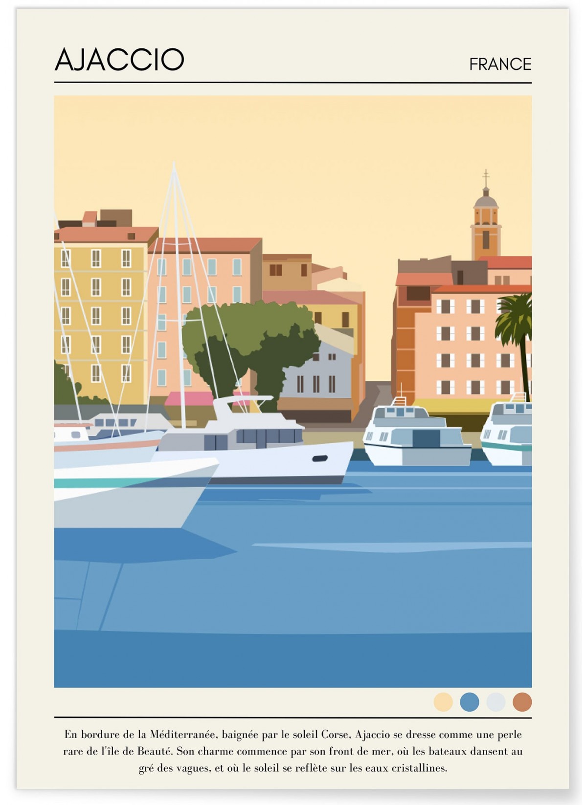 Affiche ville Ajaccio Vintage