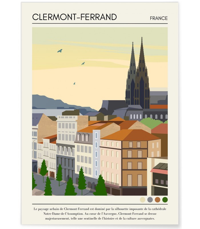 Affiche ville Clermont-Ferrand Vintage