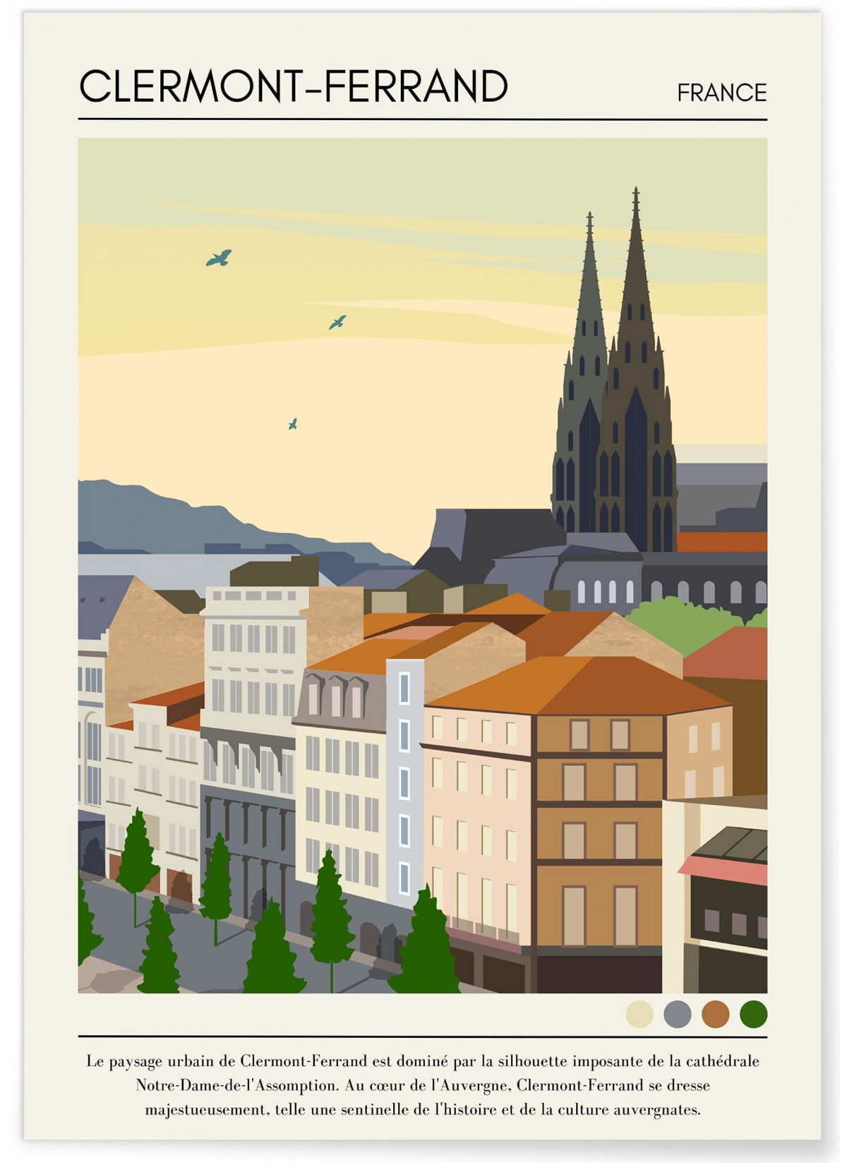 Affiche ville Clermont-Ferrand Vintage