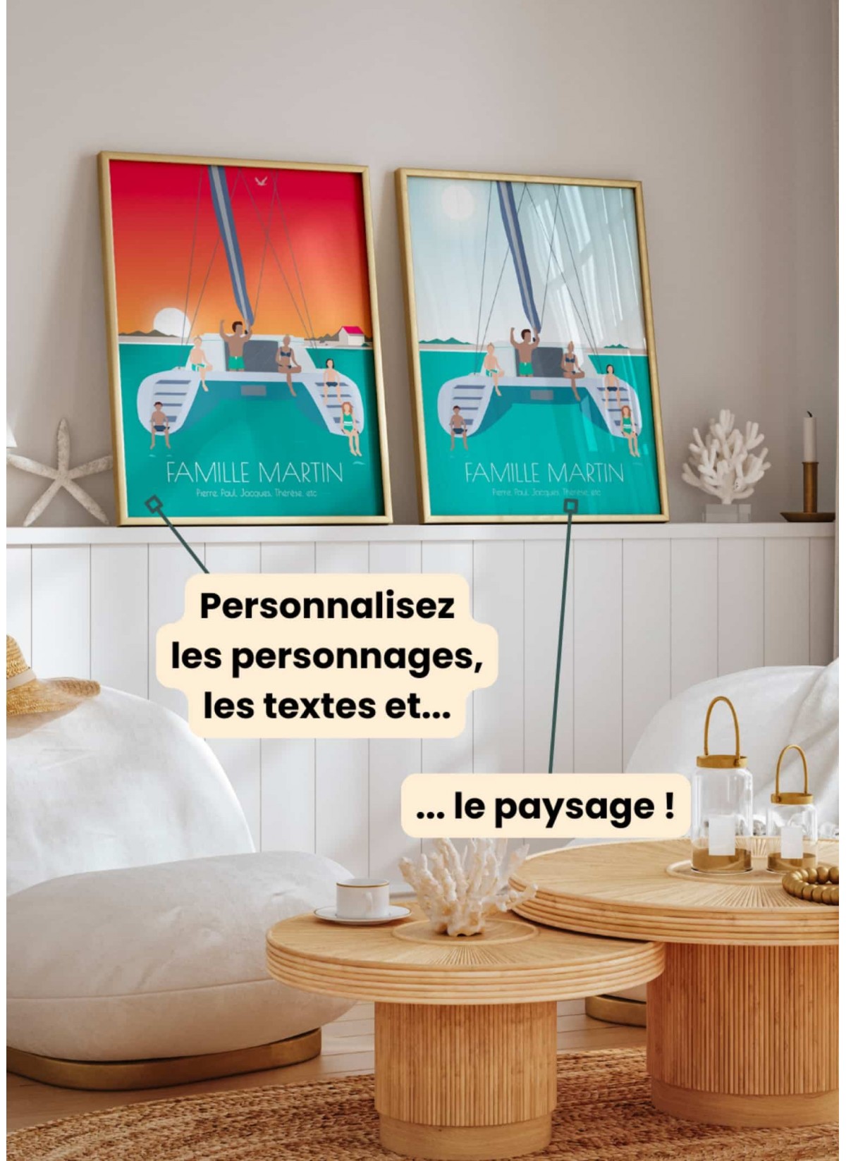 Affiche à personnaliser Catamaran en famille| L’AFFICHERIE