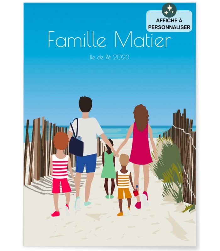 Affiche à personnaliser plage en famille | L’AFFICHERIE