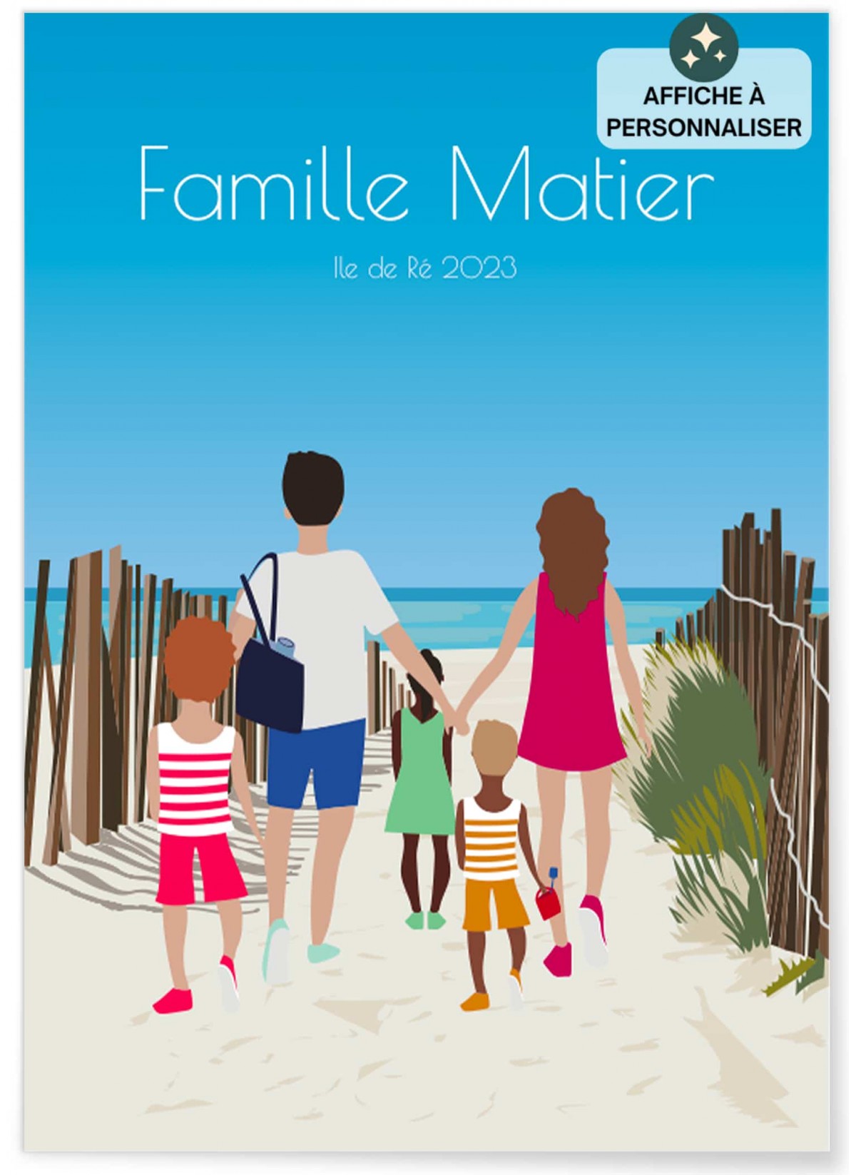 Affiche à personnaliser plage en famille | L’AFFICHERIE