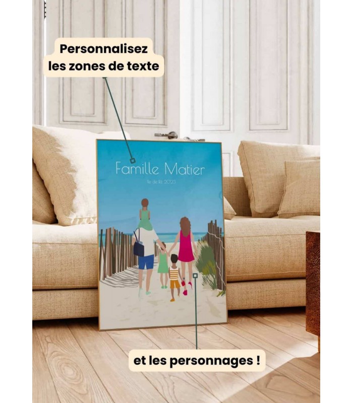 Affiche plage en famille à personnaliser