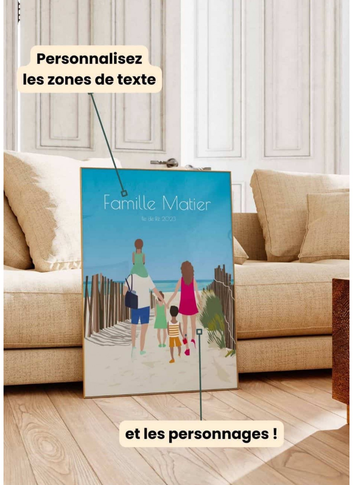 Affiche à personnaliser plage en famille | L’AFFICHERIE