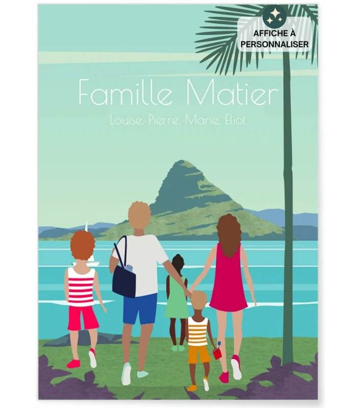 Affiche à personnaliser plage en famille | L’AFFICHERIE