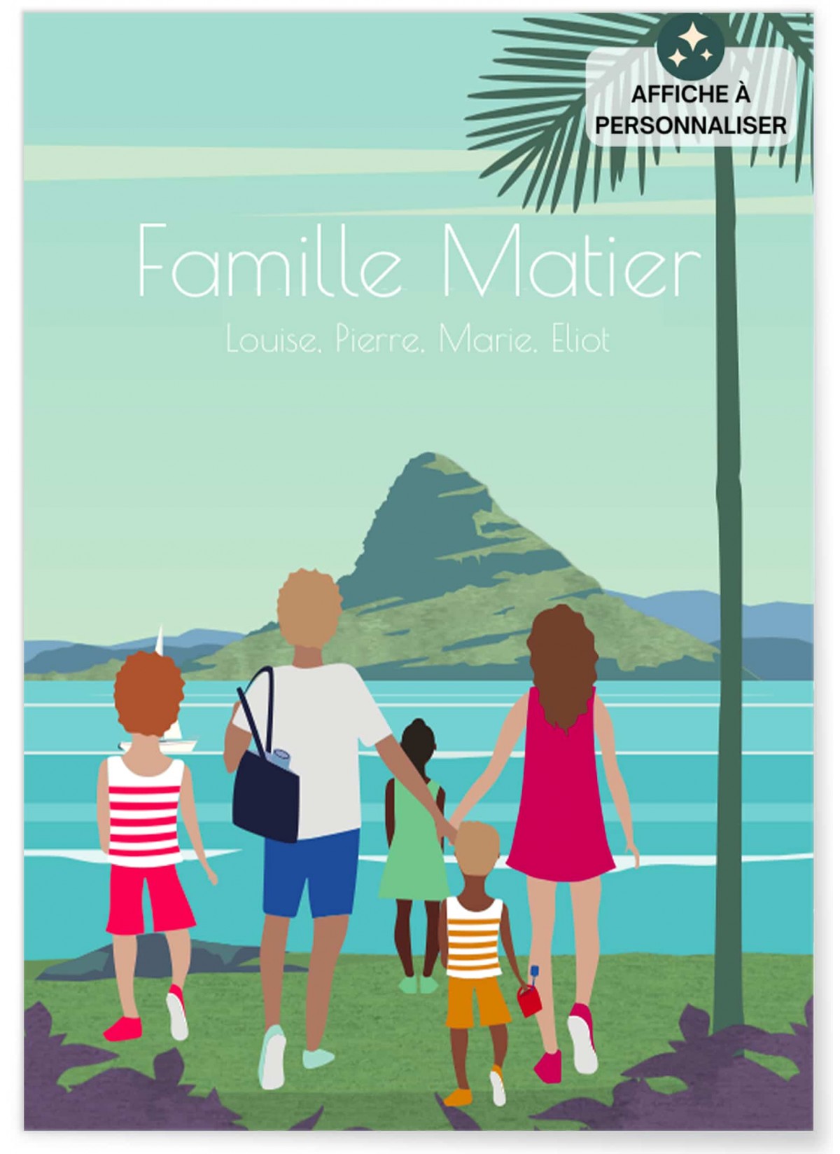 Affiche à personnaliser plage en famille | L’AFFICHERIE