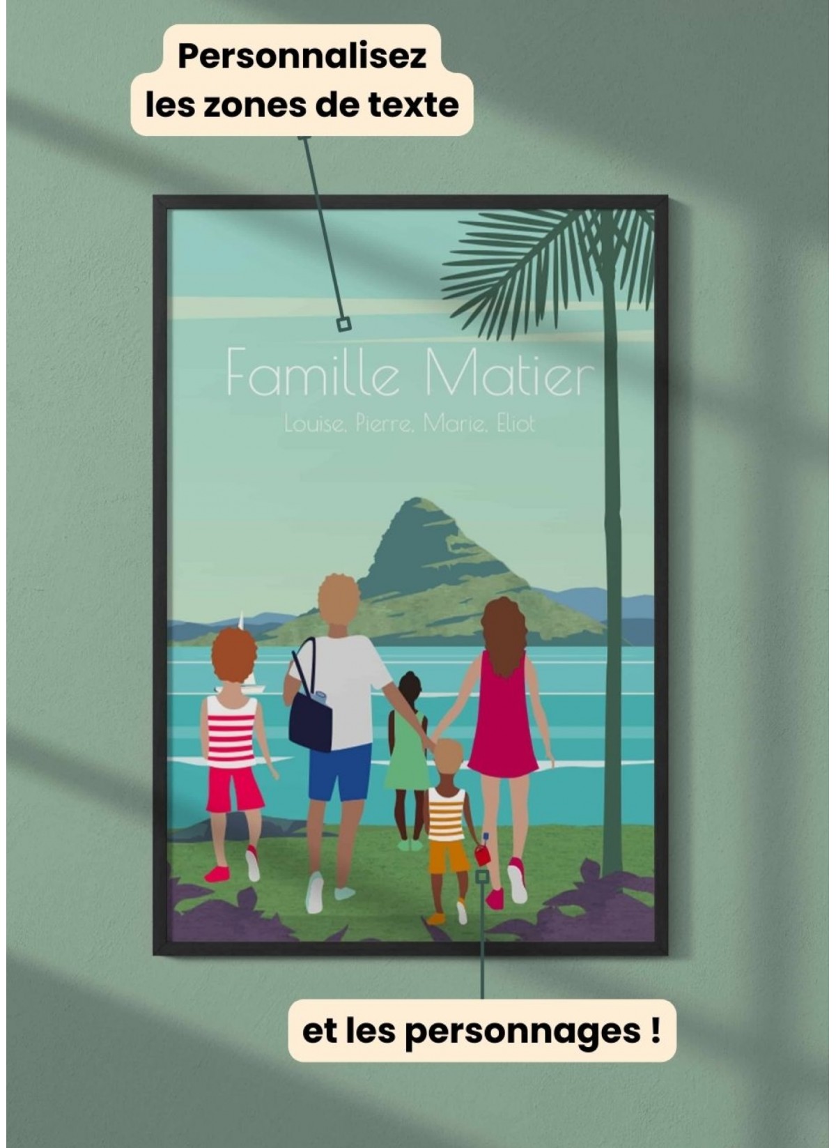 Affiche à personnaliser plage en famille | L’AFFICHERIE