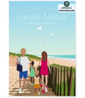 Affiche plage en famille à personnaliser