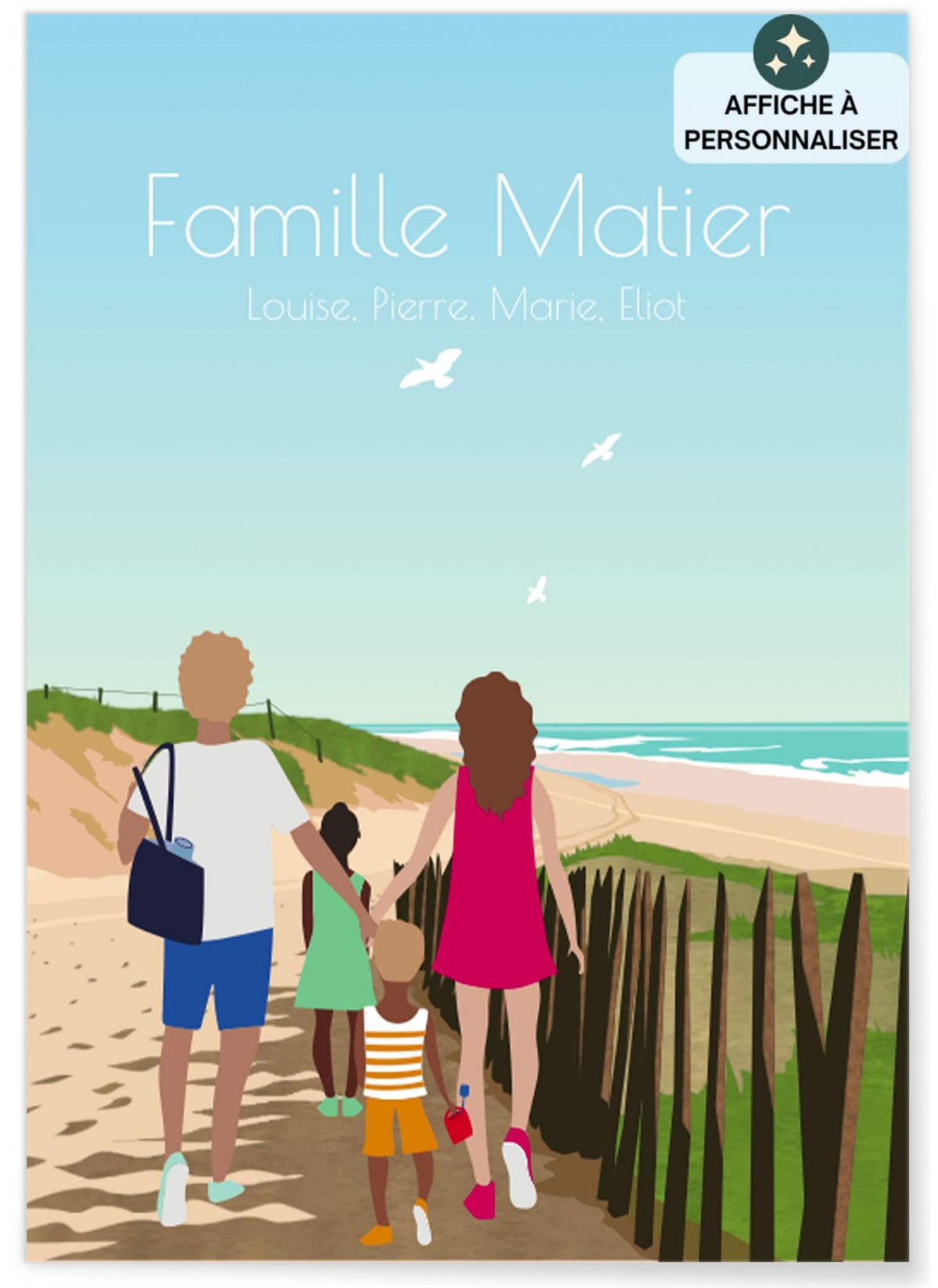 Affiche Famille à personnaliser plage | L’AFFICHERIE