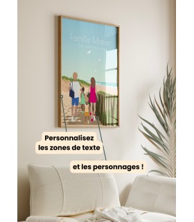 Affiche plage en famille à personnaliser