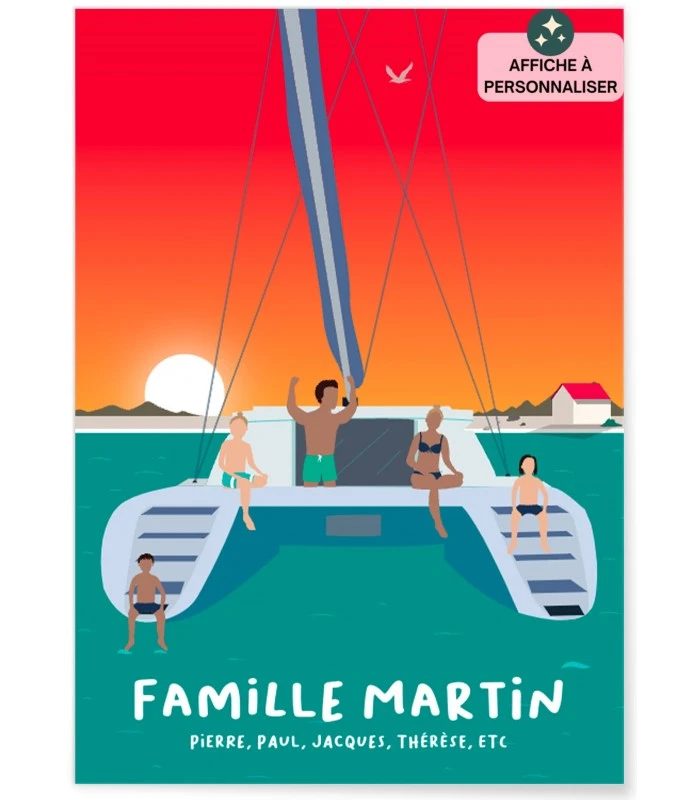 Affiche à personnaliser Catamaran en famille| L’AFFICHERIE