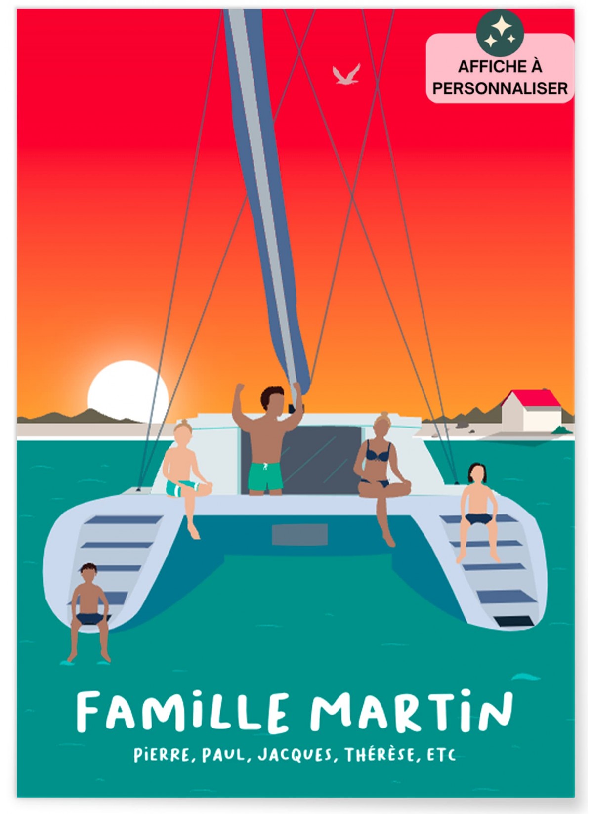Affiche à personnaliser Catamaran en famille| L’AFFICHERIE