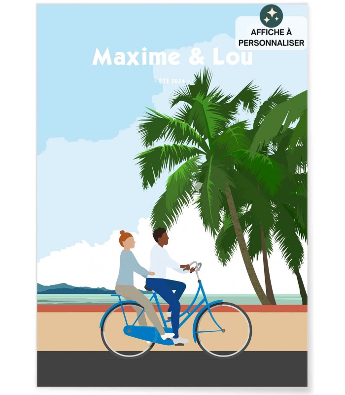 Affiche Personnalisée de Couple sur Vélo Vintage | L’AFFICHERIE