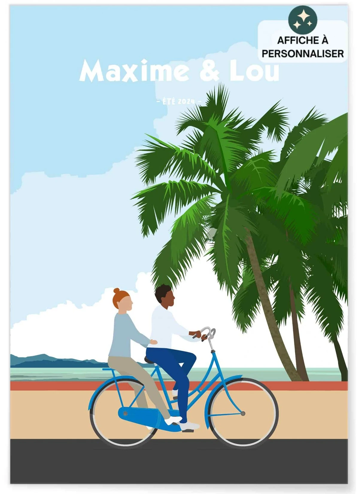 Affiche Personnalisée de Couple sur Vélo Vintage | L’AFFICHERIE